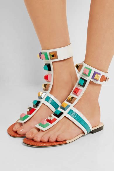 fendi embellished leather sandals|fendi sandals flat woman.